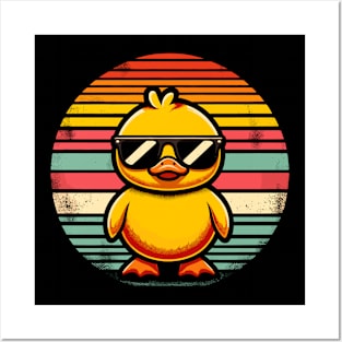 Cool Retro Yellow Duck in Sunglasses 70s 80s 90s Funny Duck Posters and Art